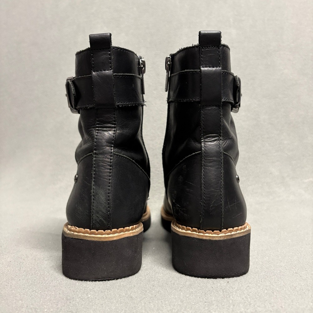 Pikolinos Vicar Leather Combat Boots 38 Black‎ Studded Buckle Ankle Womens - Picture 4 of 15